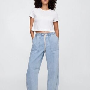 Mid Rise SuperSoft Pull-On Barrel Jeans
